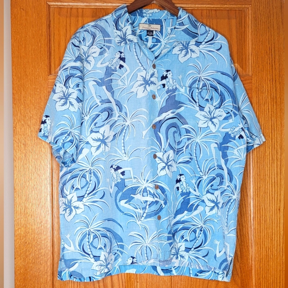 Like New Tommy Bahama Silk Linen Blend Hawaiian Short Sleeve Button Up Sz L